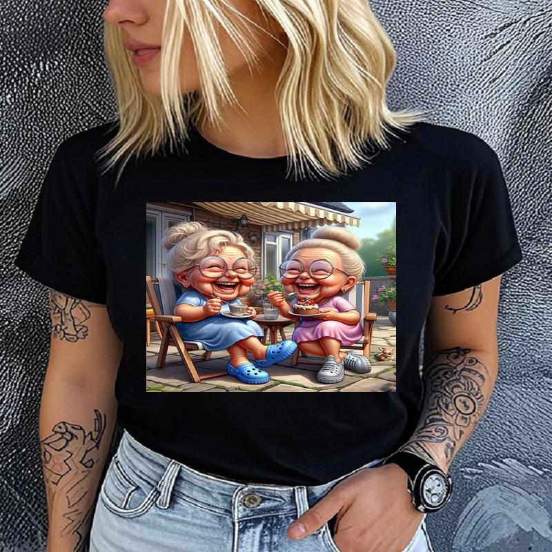 Polyester 100% Fashionable Grandma Printed T-shirt Unique Pattern Style Gift, Ladies' Round-neck Casual Sporty Comfortable  Summer