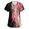 Women's V-Neck Short Sleeve Scrub Top with Pockets Halloween Print for Work