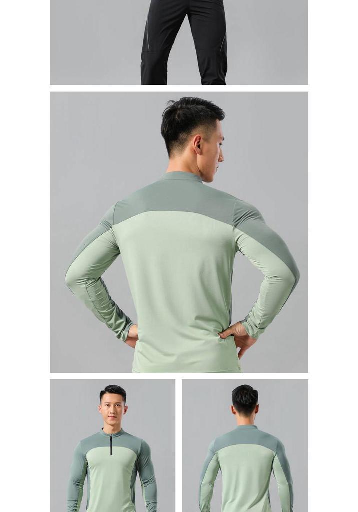 Men's Quick-Dry Long Sleeve Running T-Shirt with Stand Collar and Half Zip, Solid Color Fitness Training Top