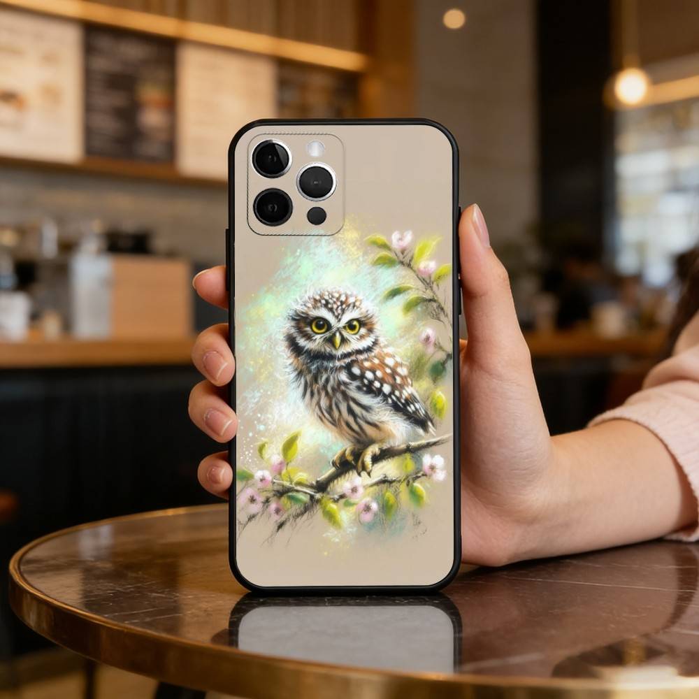 C-Cute A-Animal O-Owl Soft Silicone Black Cover,Phone Case For iPhone 17,16,15,14,13,12,11 Plus,Pro Max,XS iPhone12