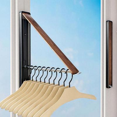 Aluminum Material Foldable Clothes Drying Rack Multi-Functional Space Saving Design Wall Mounted Rack Foldable Stretchable Pole