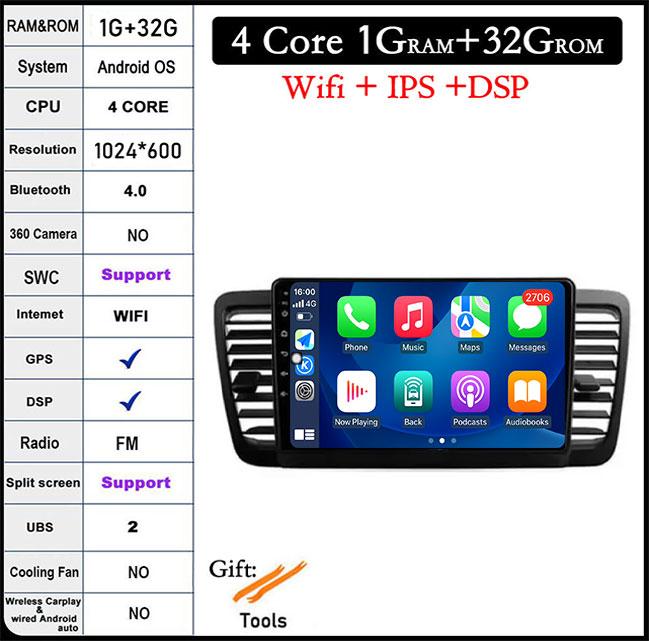 

9-дюймовый QLED экран DSP Android 14 для Subaru Outback 3 Legacy 4 2004 - 2009 автомобильный радиоприемник мультимедиа видеоплеер GPS навигация BT