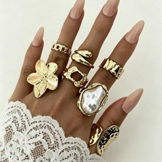 Trendy Cross-Border Metal Flower Open Ring Set - Women's Fashion Accessories