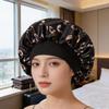 European American Print Satin Sleep Cap - Wide Brim Silky Hair Protection Hat for Women