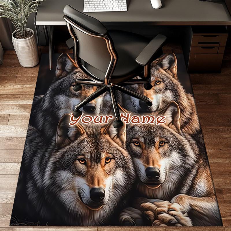 1PC Custom Name Wolf Pack Majesty Theme Floor Mat Ideal for Living Room, Game Rooms, Office, Bedroom,Floor Mat Playful Design