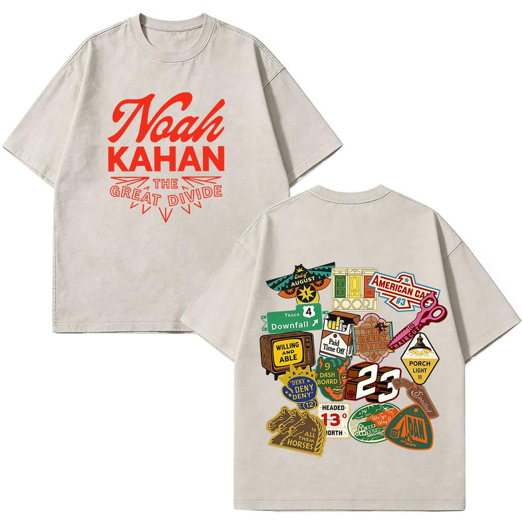 Noah Kahan The Great Divide Tour 2026 Graphics Vintage Gewassen T-shirt Heren Dames Mode T-shirts Los Katoen Vintage T-shirts