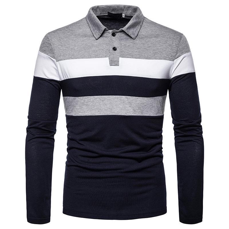Men's Long-Sleeve Polo Shirt, 3-Color Design, Trendy European & American Casual Fashion T-Shirt 2023.