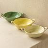 Solid Color Handmade Binaural Bowl Anti-Scalding Hand Japanese Irregular Bowl Ceramic Vegetable Bowl Soup Bowl Salad Bowl Household Tableware