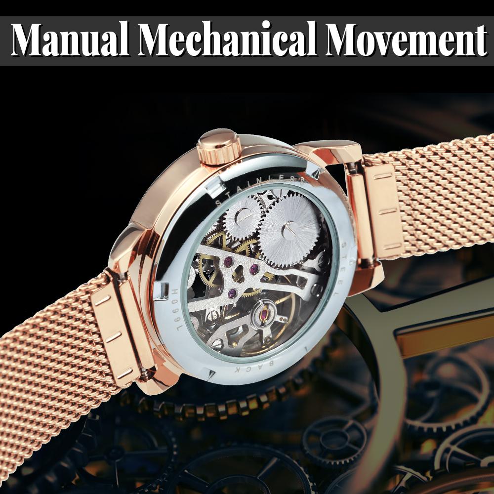 Mode Forsining Top Marke Damen Uhren Für Frauen Skelett Mechanische Uhr Netz Netz Edelstahl Weibliches Geschenk Uhr