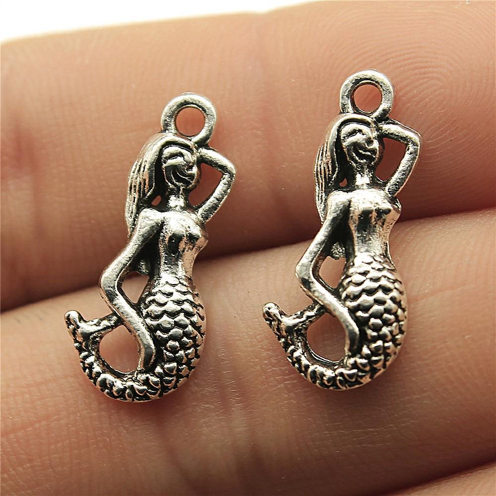 10pcs Charms Lovely Mermaid Antique Bronze Silver Color Plated Pendants Making DIY Handmade Tibetan Jewelry