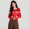 Fair Island Christmas Red with Knitted Cardigan, a Complete Set of Coats, a Vest for Women's Autumn and Winter, and a Two-piece Sling.