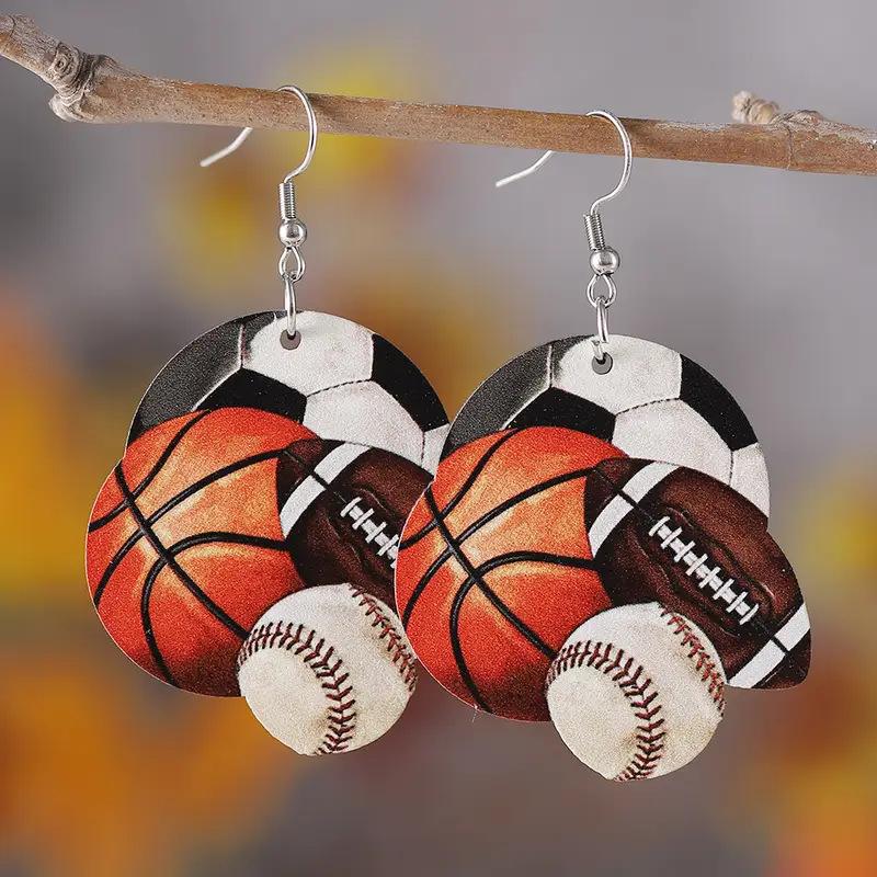 Cross-border new sports style ball earrings 2D flat acrylic creative football basketball football baseball earrings