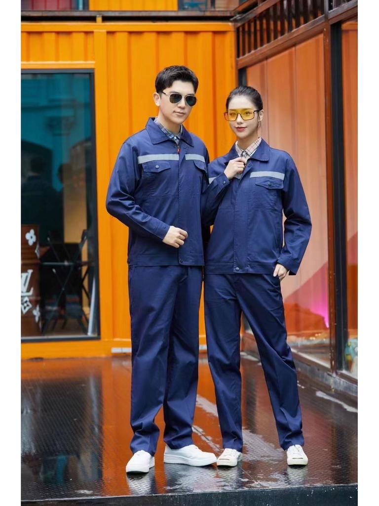 Summer Lightweight Polyester Cotton Reflective Workwear Set - Long Sleeve Protective Clothing for Construction and Workshop Use.