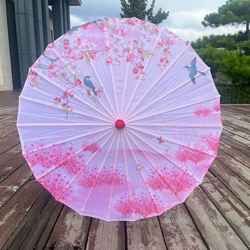 1PC Printed Photograph Props Long-handle Vintage Silk Umbrella for Hanfu Accessories Umbrella Parasol Colorful Oiled Paper