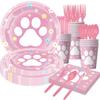 Blue and Pink Dog Paw Birthday Party Disposable Tableware Set