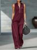 Europäischer & Amerikanischer Damen-Ärmelloser Jumpsuit mit Stehkragen aus Baumwolle und Leinen