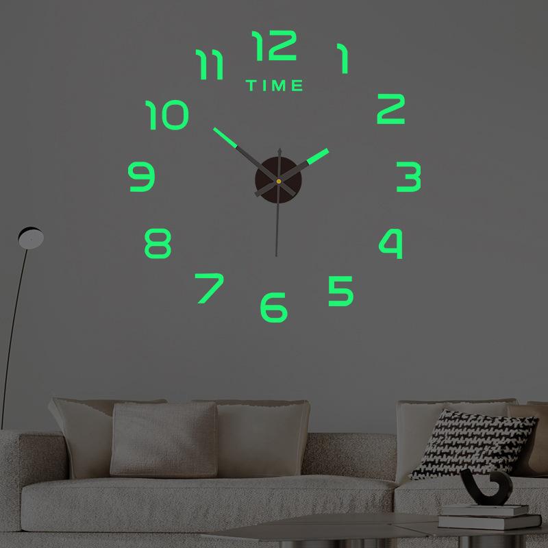 Creative Non-punching, Luminous DIY Wall Clock, Bedroom and Living Room Mirror Clock, Silent Acrylic Decorative Wall Clock