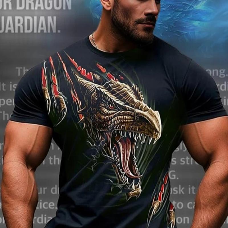 3D Dragon Print Men's T-shirt Summer Daily Casual Men's Street T-shirt Outdoor Sports Short Sleeve Urban Fashion Men's T-shirt
