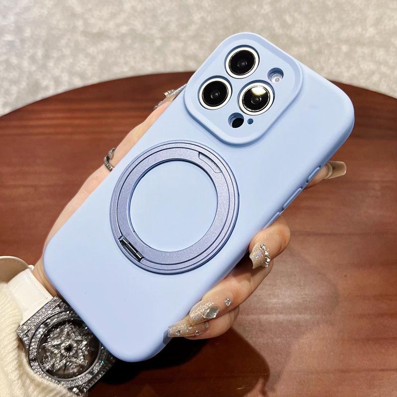 Apple 16pro Liquid Silicone Magnetic Suction Mobile Phone Case Rotating Bracket Suitable for IPhone15PRO Solid Color Protection Case