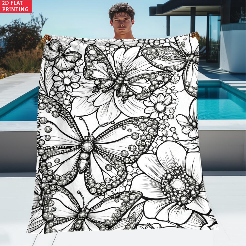 Customize 2d Flat 1pc Flowers and Butterflies Coloring Outdoor Portable Blanket-Lightweight Home Furnishings Bedding Blanket Sui