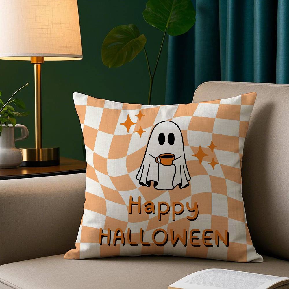 Kawaii Halloween Ghost Pillow Case Plush Fabric Soft Pillowcase Double Sided Print Sofa Cushion Cover Throw