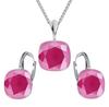 Silver Set Square Earrings Necklace Gift for Valentine' Day Women' Day - Silver 925 - Peony Pink