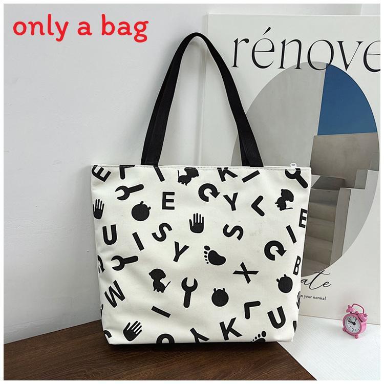 Borsa Tote in Tela da Donna con Tasca con Cerniera Urbana Casual Elegante Stampa Lettere