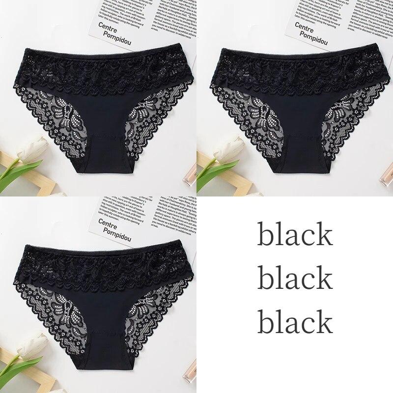 3PCS/Set Women's Panties Lace Silk Satin Underwear Sexy Lingerie Soft Comfortable Female Briefs Sweet Cozy Underpants