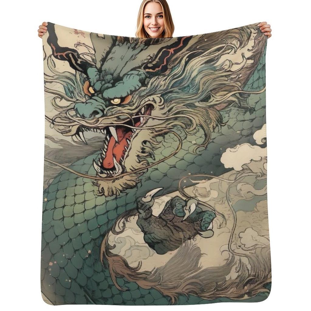 Fierce Blue Dragon Throw Blanket Elegant Warm Throw Blanket for Hotel Home