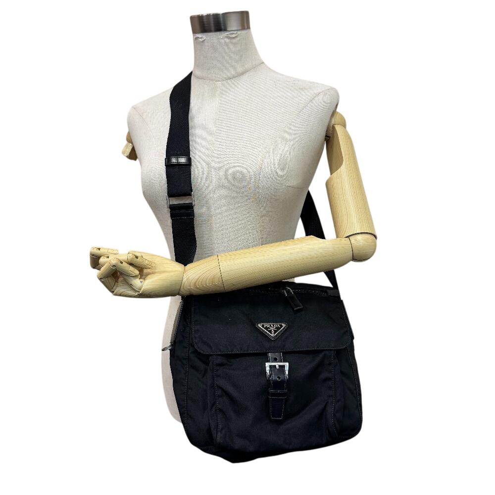 PRADA Triangle With logo Nylon Shoulder Bag black Nylon Used