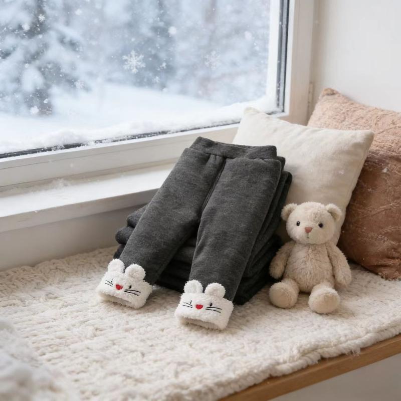 Kleinkind Mädchen Fleecegefütterte Thermo-Hose Bären-Print Verdickte Winter Baumwollhose