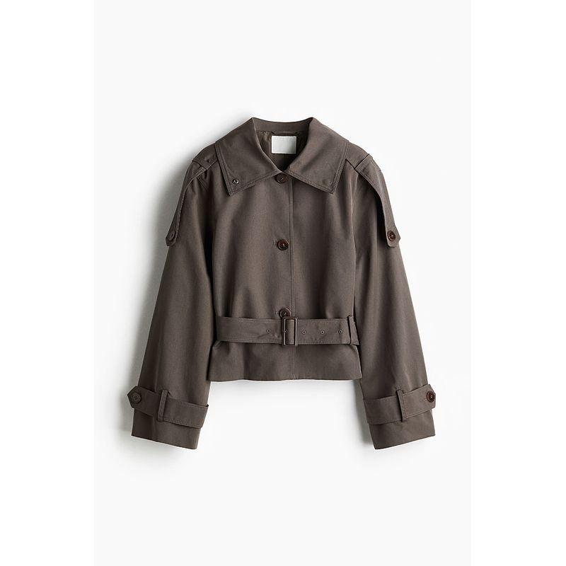 

HM Women s Windbreaker 2025 Autumn New Arrival Large Stand Collar Lapel Trench Coat Fashion Comfortable Long Sleeve Tops 1266915 Dark gray 155/76(XXS)