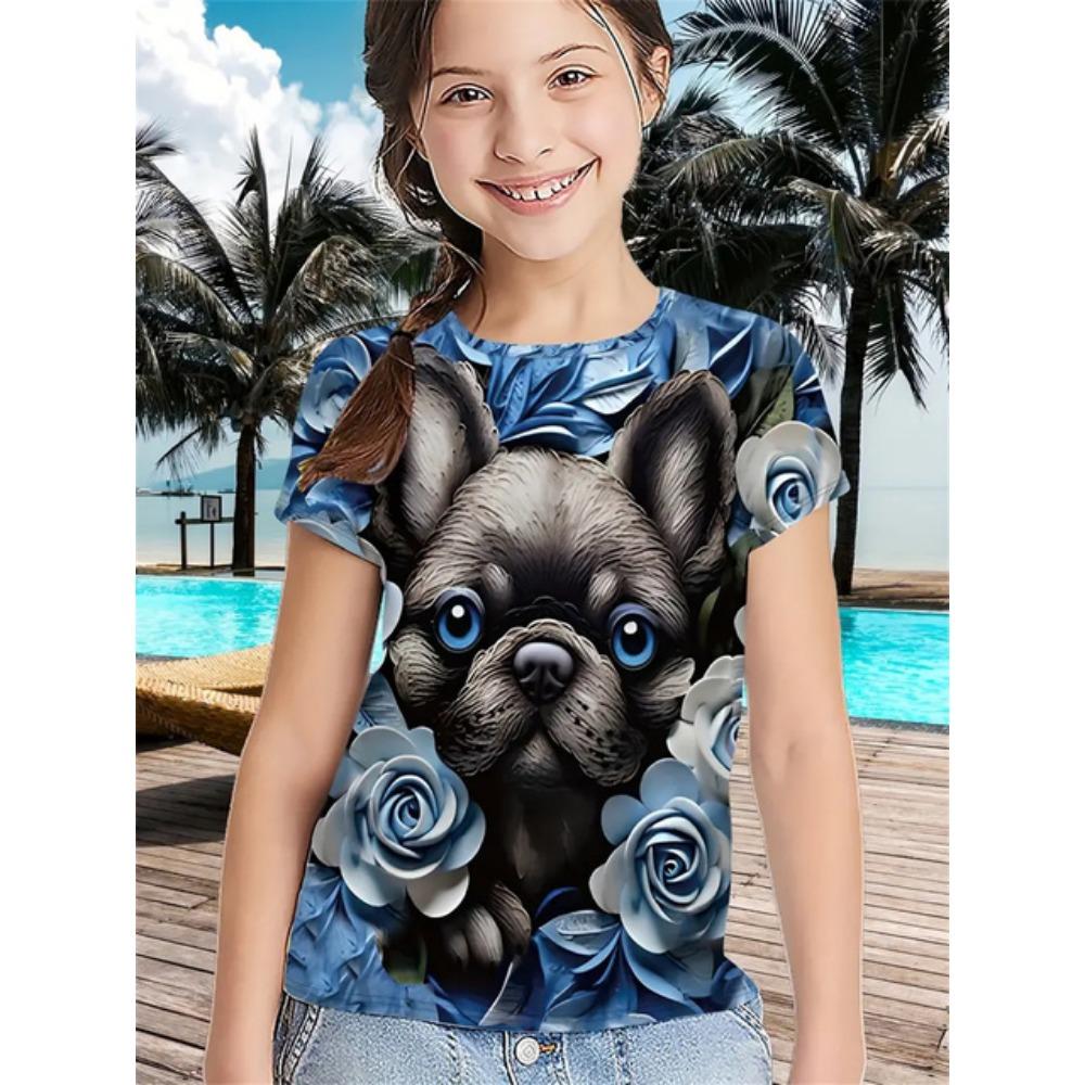 

2025 Смешные животные 3D принт кошки футболки для девочек фестиваль вечеринка мода короткие рукава топы повседневные футболки одежда для девочек 160