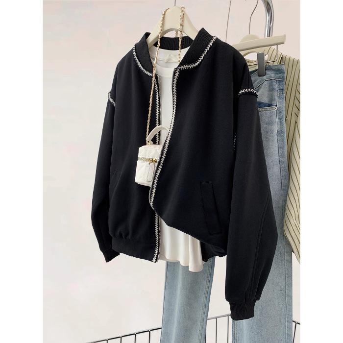 

Маленькая свободная ретро черная бейсбольная форма новый дизайн куртка ниша для женщин весна и осень 2XL чёрный