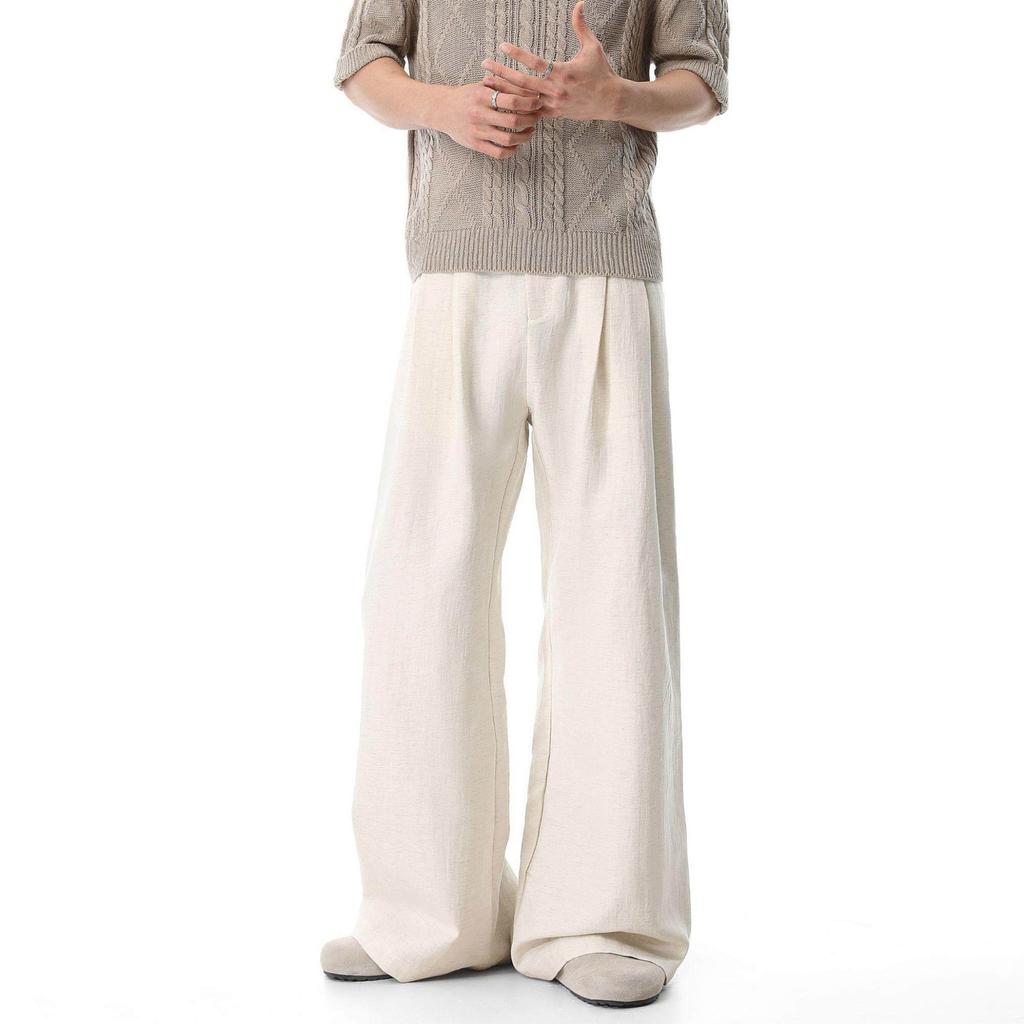 American street retro solid color drape trousers men's trendy brand loose wide-leg casual versatile old money style trousers