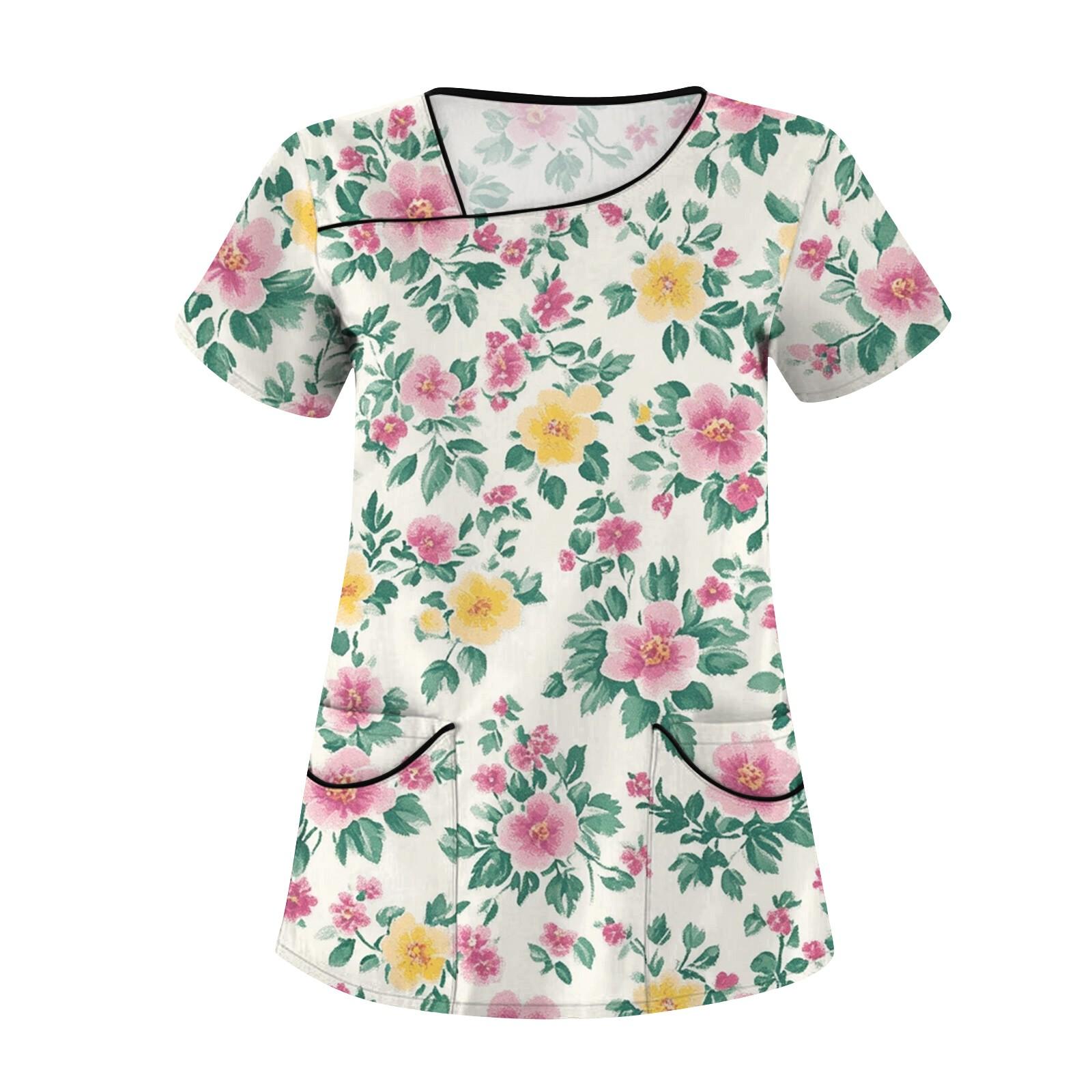 

Женская повседневная рабочая одежда с короткими рукавами и наклонным воротником с принтом и двойными карманами S жёлтый