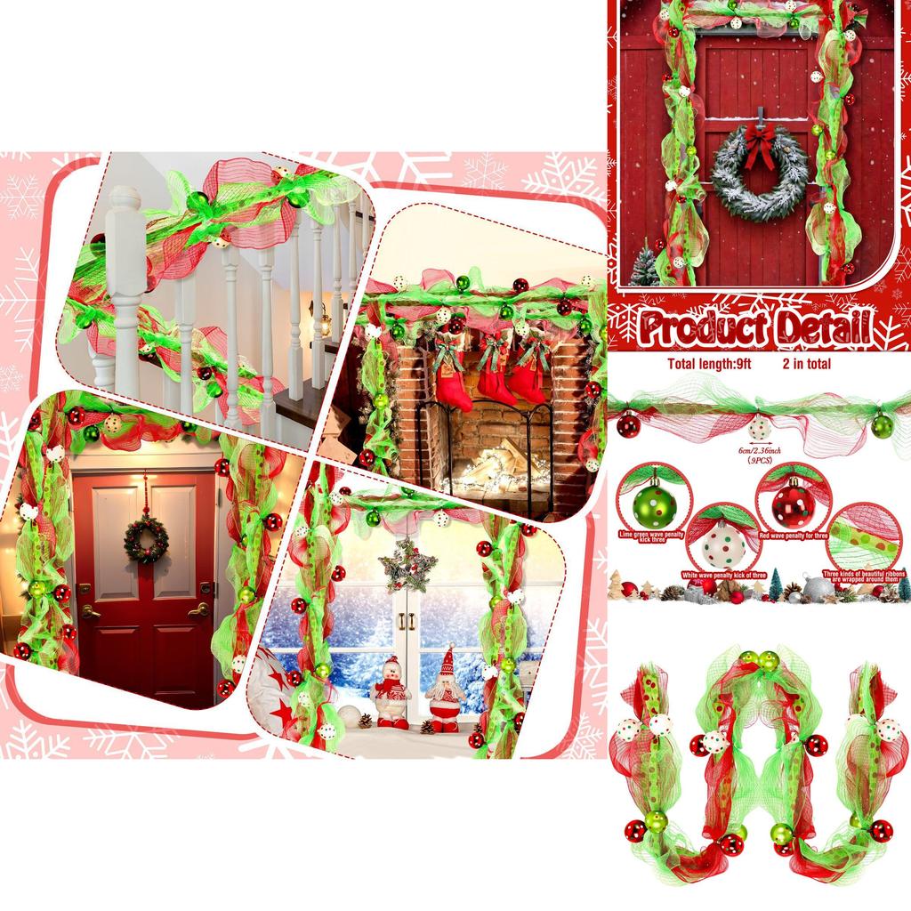 Holiday Wreath Accessory With Polyester Garland And Ribbon Beads For Christmas