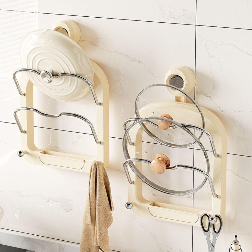 Wall Mounted Pot Lid Holder Punch-Free Pot Lid Rack Practical Pan Cover Storage Holder