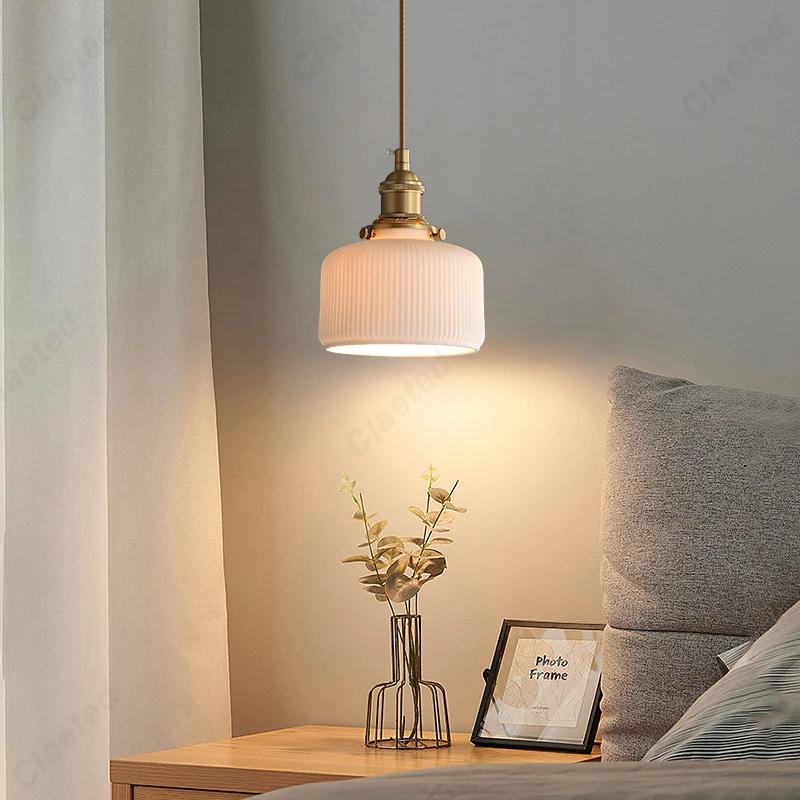 Minimally designed LED ceramic E27pendant light bedroom bedside lamp indoor living room dining room corridor decoration lighting