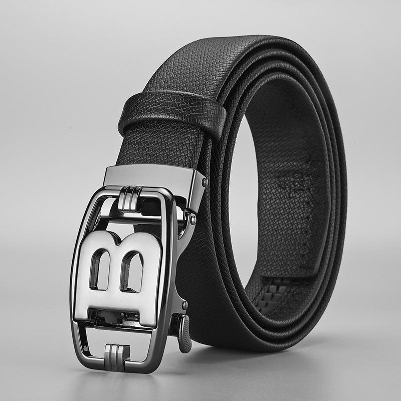 

Мужской ремень двухслойная коровья кожа сплав автоматическая пряжка буква B кожаный ремень кожаный ремень 130cm