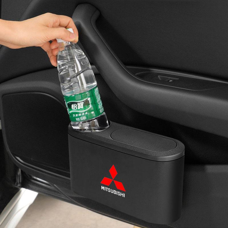 Portable Hanging Mini Car Trash Can Wastebasket Trash Can with Lid For Mitsubishi Outlander I200 Pajero Eclipse ASX Lancer Space Delica Ex