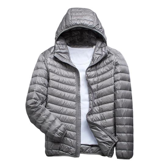Herren Baumwolljacke mit Kapuze, langärmelig, einfarbig, Daunenmantel mit Seitentaschen, durchgehender Reißverschluss