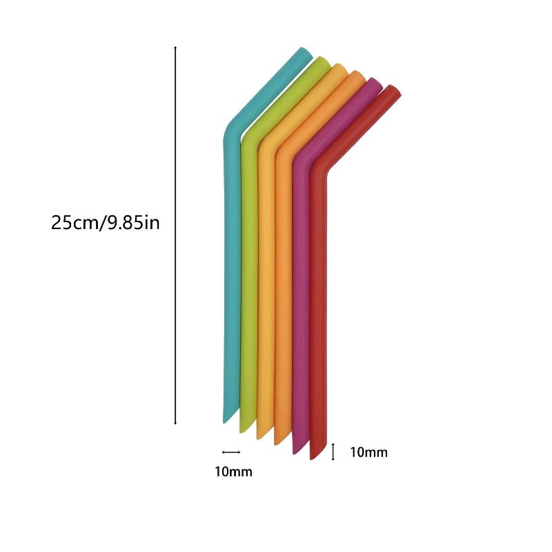 6Pcs Reusable Silicone Straws Set With Cleaning Brushes, For Water, Milk, Juices, Smoothies,Straight/Bent Straws