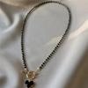 Fashionable Black Crystal Bead Necklace Crystal Zircon Heart-Shaped Pendant New 2024
