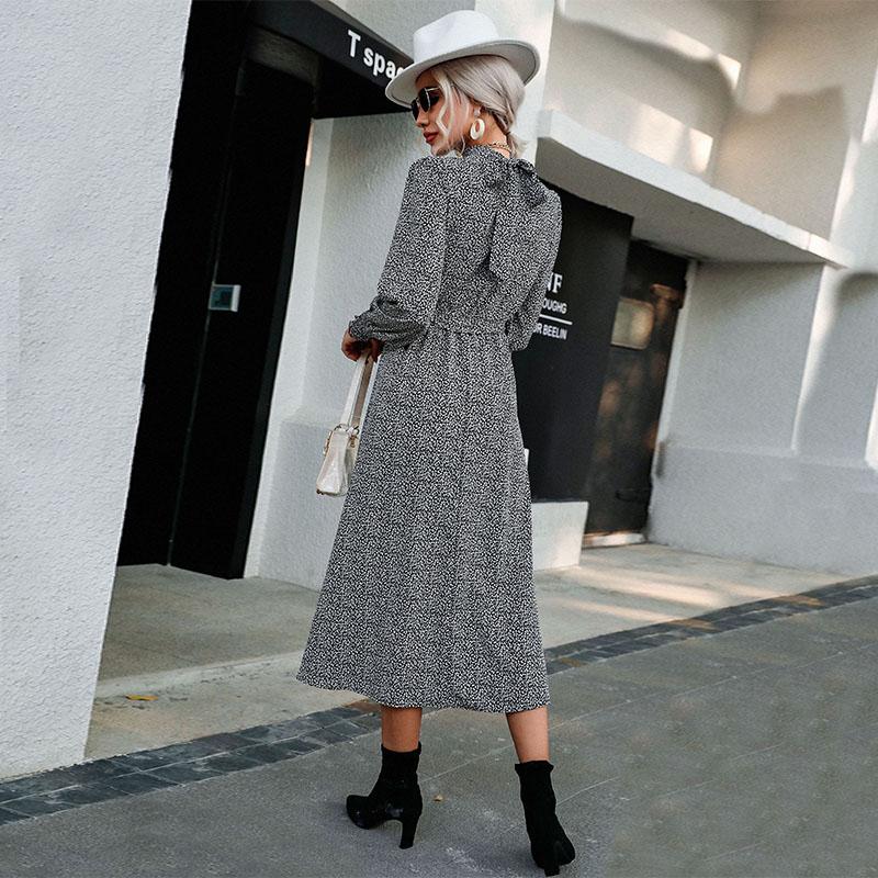 YYFS Moda damska Lampart Print Letnia wiosna Z długim rękawem Półgolf Casual Sukienki