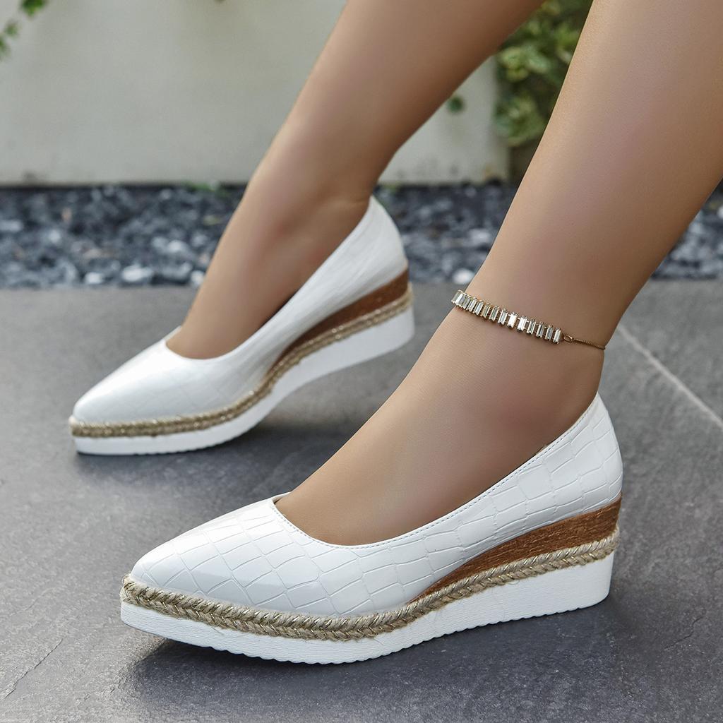Fashion Comemore New Style Woven Hemp Rope Platform Women Single Shoes Casual Slip On Pointed Toe Wedge High Heels Pumps Shoes for Women