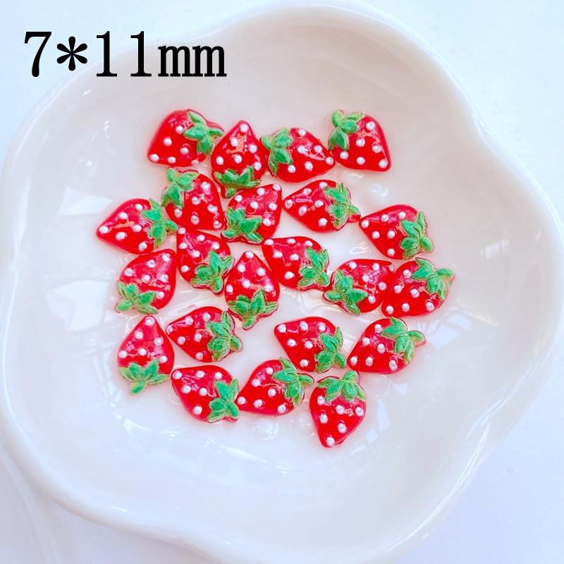 D5 7*11mm Cute 20-100Pcs Mini Strawberry Resin Figurine Crafts Flatback Ornament Jewelry Making Manicure Hairwear Accessories