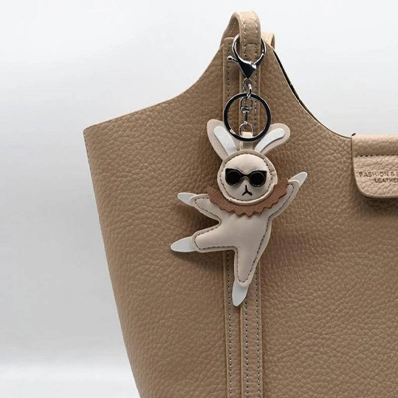 Whimsical Dancing Rabbit Keychain Fashionable Leather Trinket Versatile Decoration For Accessories Gift Giving