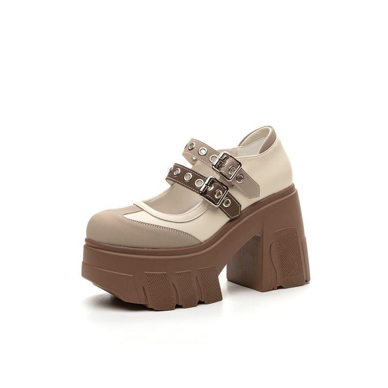 Fashion Mary Jane Small Shoes Elevating 11 Cm Muffin Platform Thick Heels for Women Small Princess Loafers Shoes  platform shoes