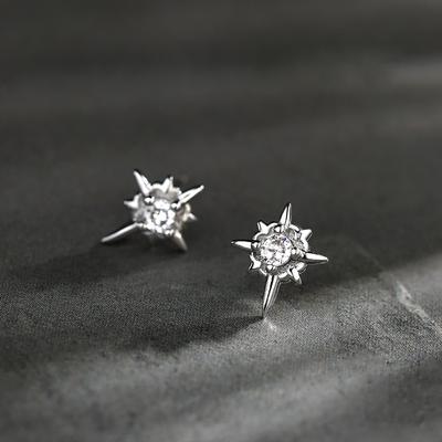 1Pair Trendy Black Zircon Star Stud Earrings For Men Women Couple White Personality Hip-Hop Earrings Party Accessories Jewelry